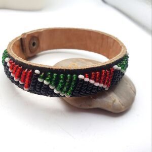Leather Tribal seed beaded colorful‎ celebration bracelet